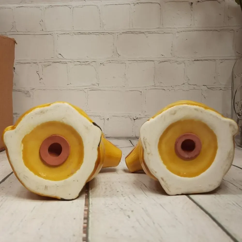 Vintage‎ Ceramic Big Pigs Salt & Pepper Shaker Set Yellow & Brown Pig Decor